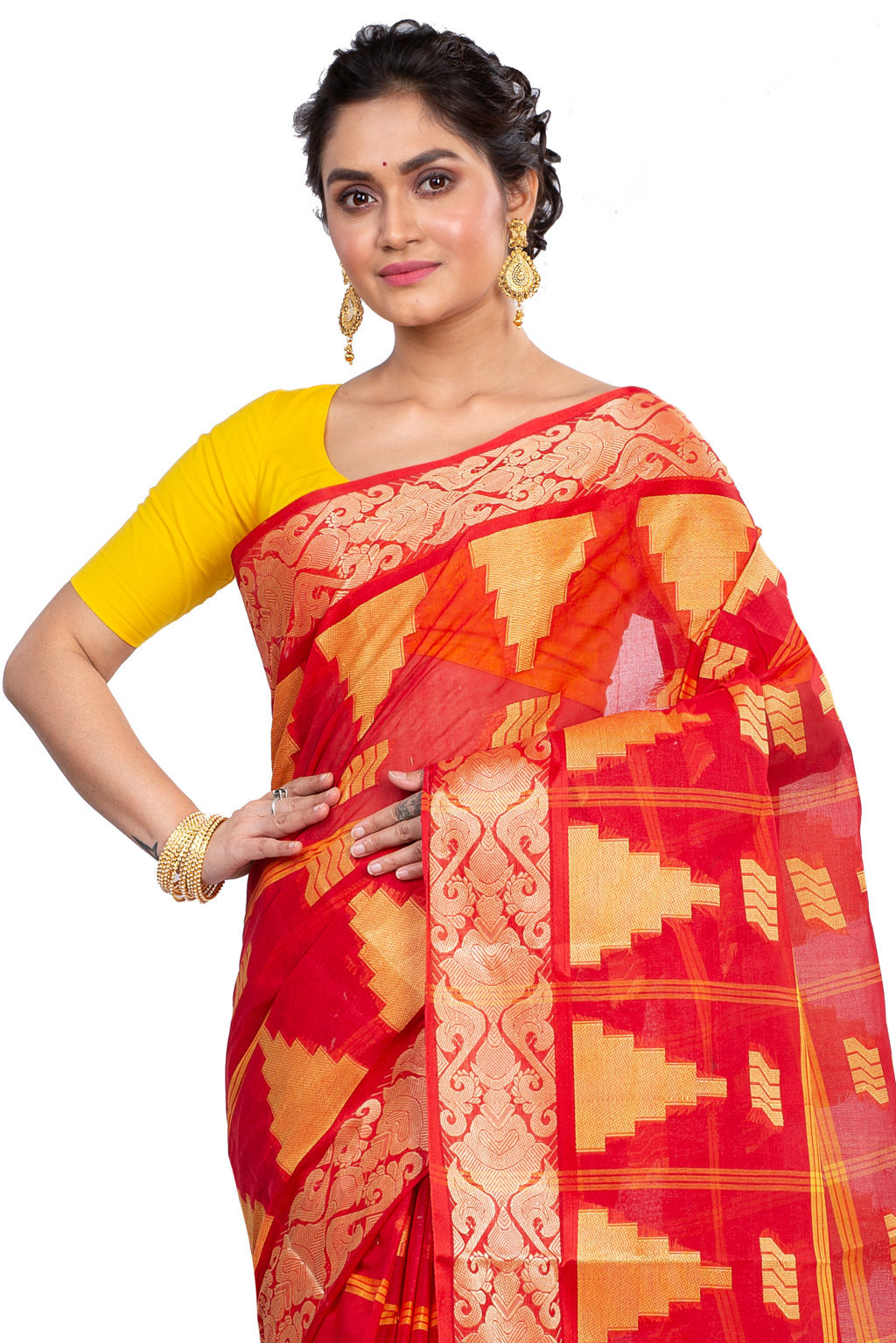 Red Pure Cotton Kamala Desiging Tant Saree (899)